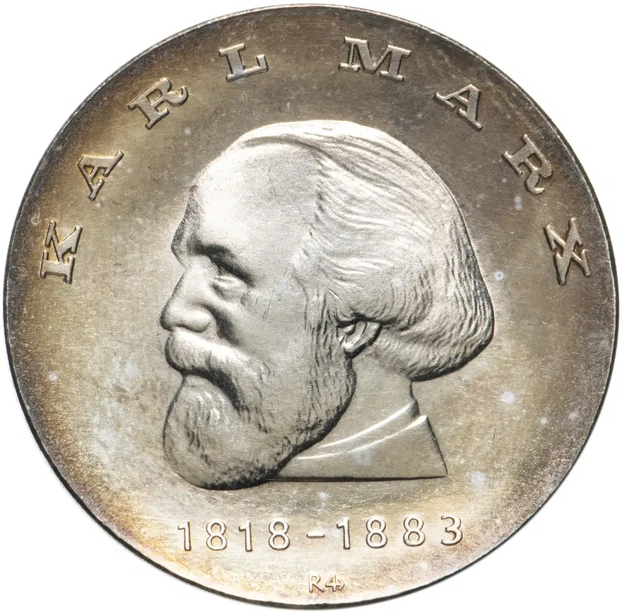 Германия (ГДР) 20 марок (mark) 1968  150 лет со дня рождения Карла Маркса, реверс