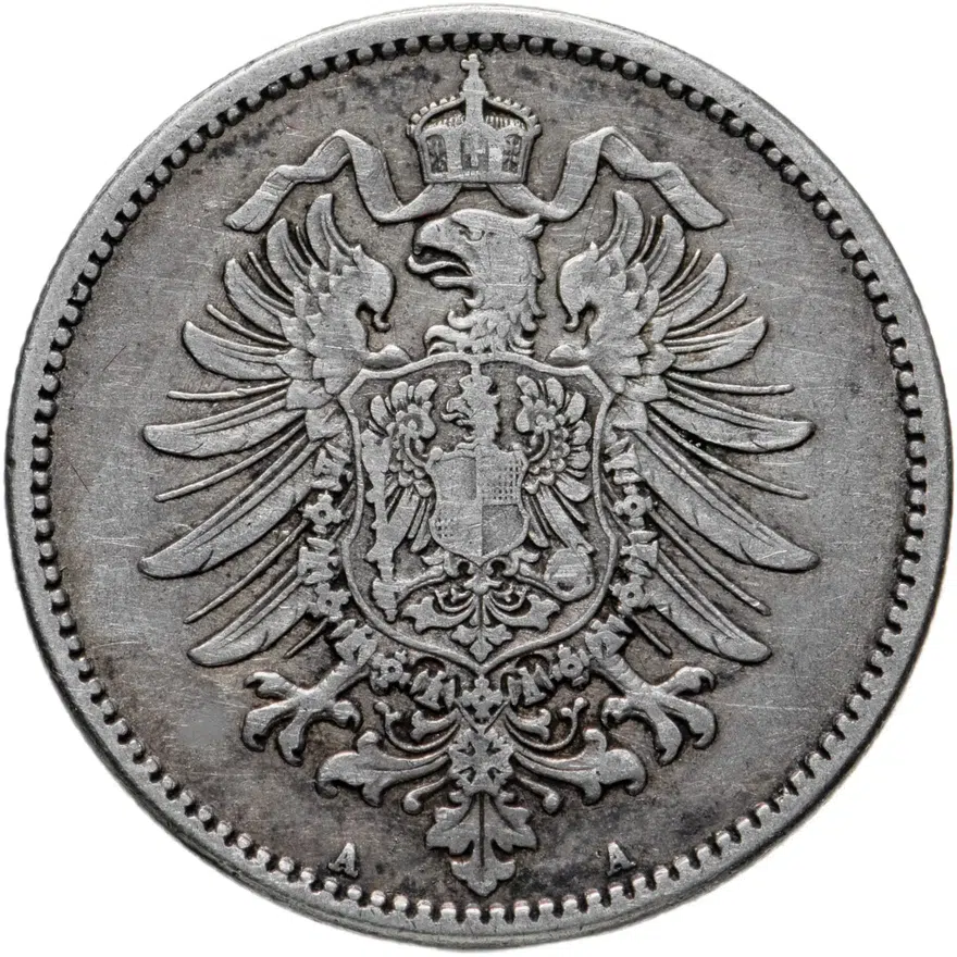 Германия 1 марка (mark) 1875 A  знак монетного двора: "A" - Берлин, реверс