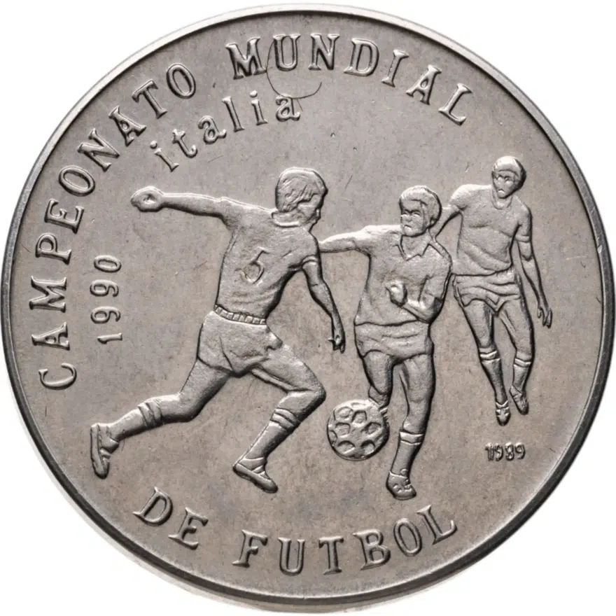 Куба 1 песо (peso) 1989  Чемпионат мира по футболу 1990, Италия - футболисты