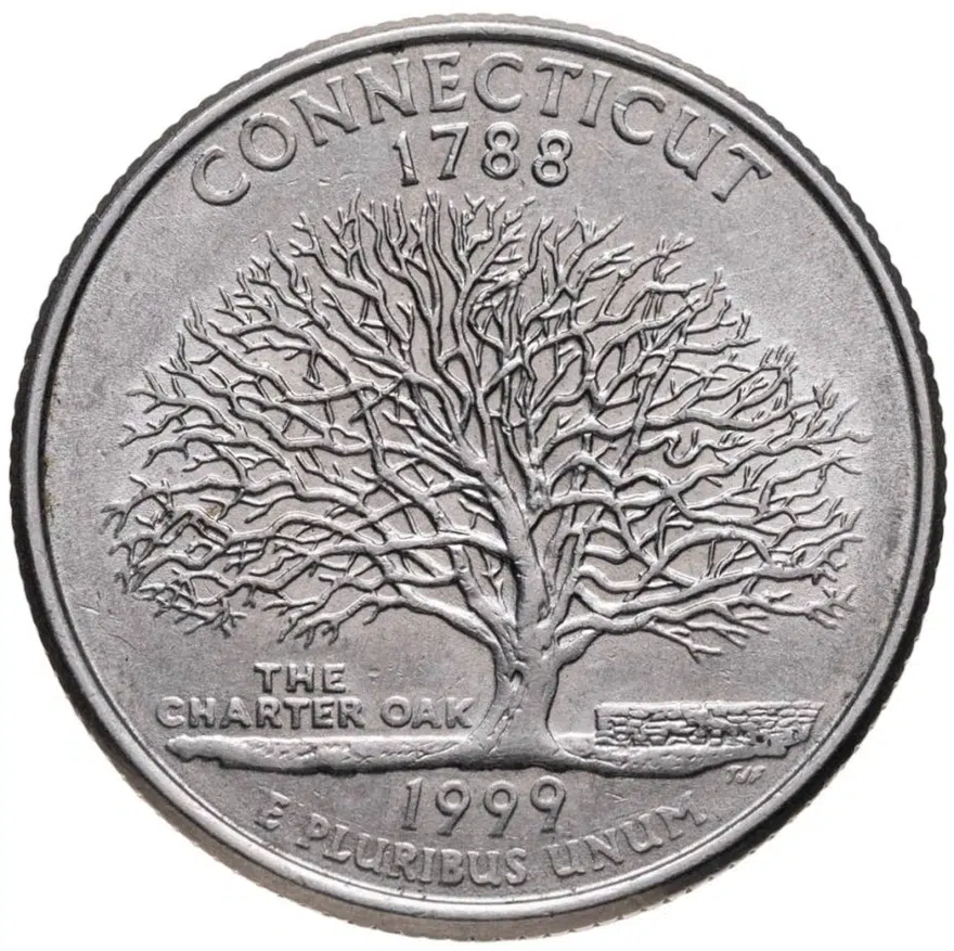 США 25 центов (квотер, 1/4 доллара, quarter dollar) 1999 D Коннектикут (Connecticut) знак монетного двора "D" - Денвер, аверс