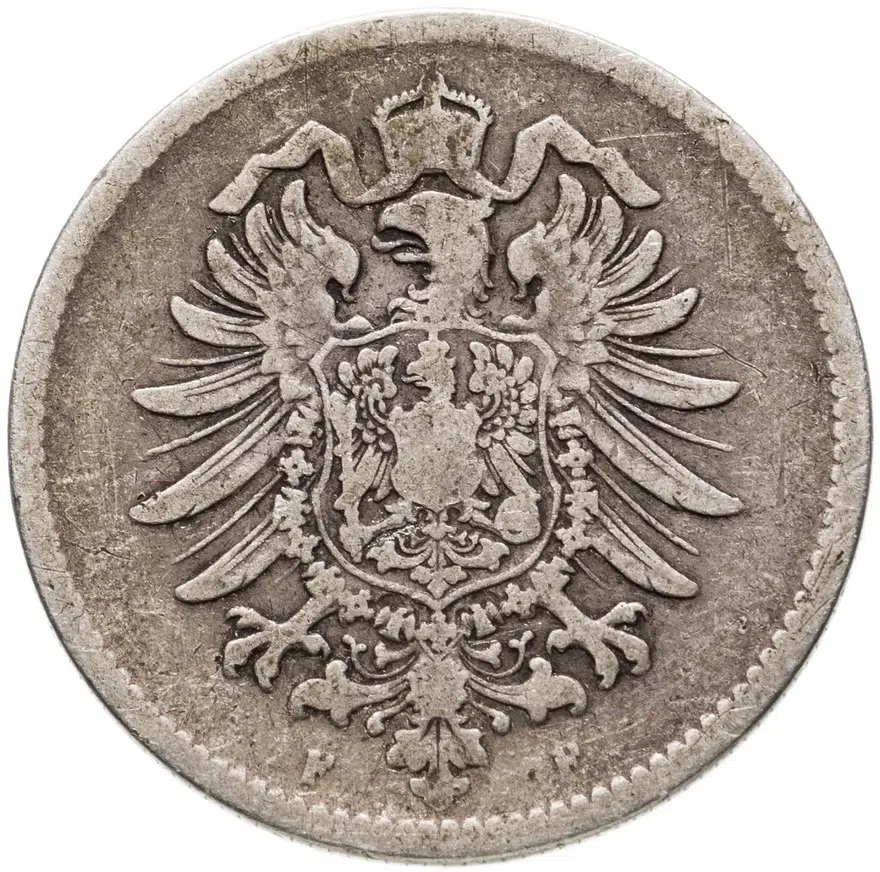 Германия 1 марка (mark) 1875 F  знак монетного двора: "F" - Штутгарт, реверс