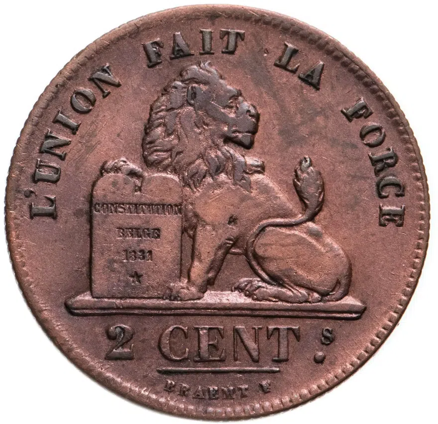 Бельгия 2 сантима (centimes) 1835   Авторская метка без точки