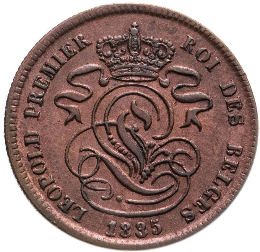 Бельгия 2 сантима (centimes) 1835   Авторская метка без точки, реверс