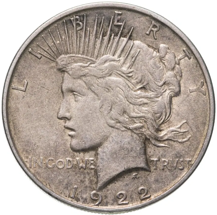 США 1 доллар (dollar) 1922 D Peace Dollar (мирный доллар) знак монетного двора "D" - Денвер, реверс