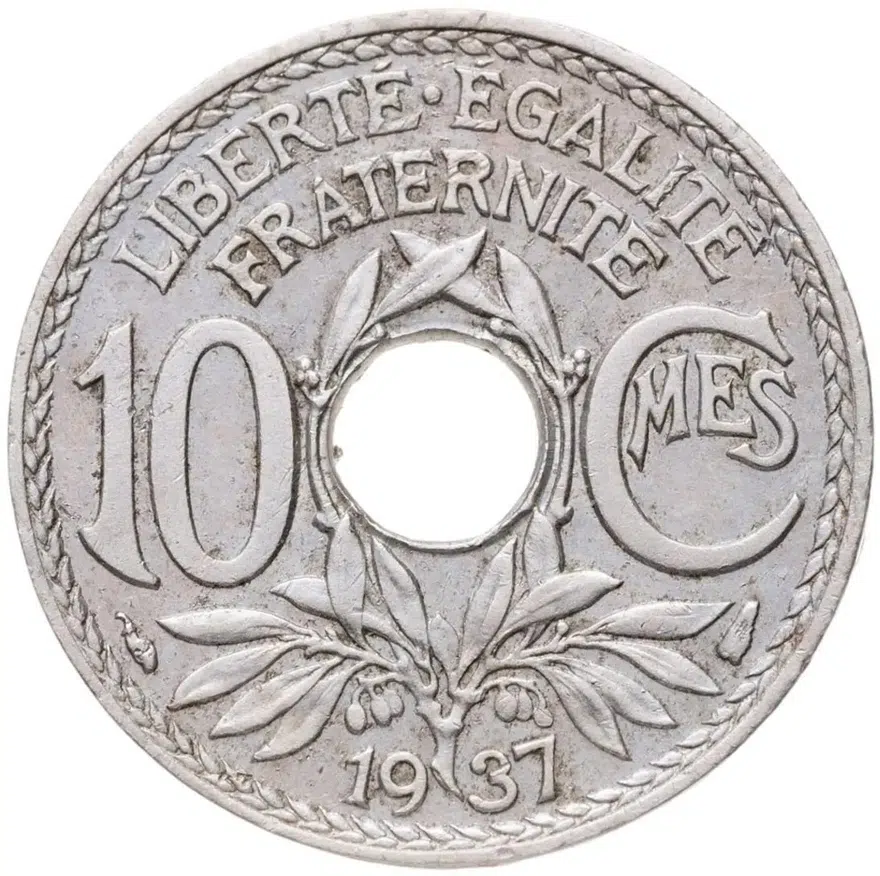 Франция 10 сантимов (centimes) 1937, реверс