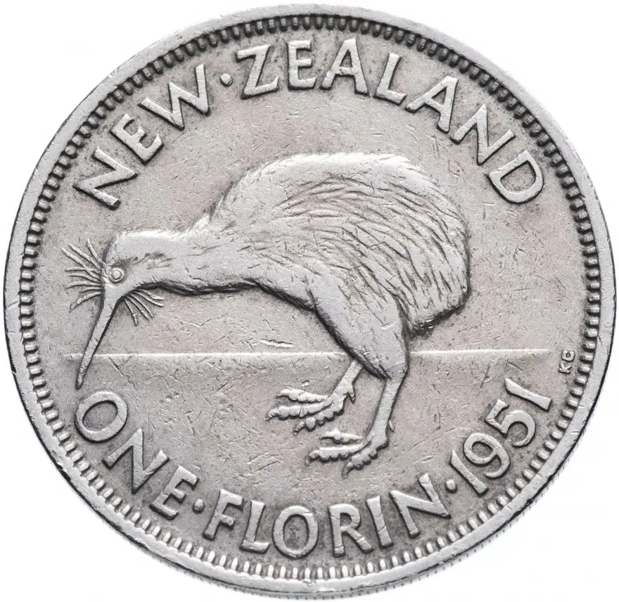 Новая Зеландия 2 шиллинга (флорин, shillings) 1951, аверс