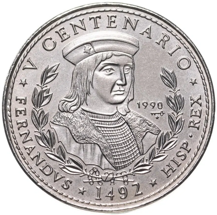 Куба 1 песо (peso) 1990  "500 лет открытию Америки. Фердинанд II", аверс