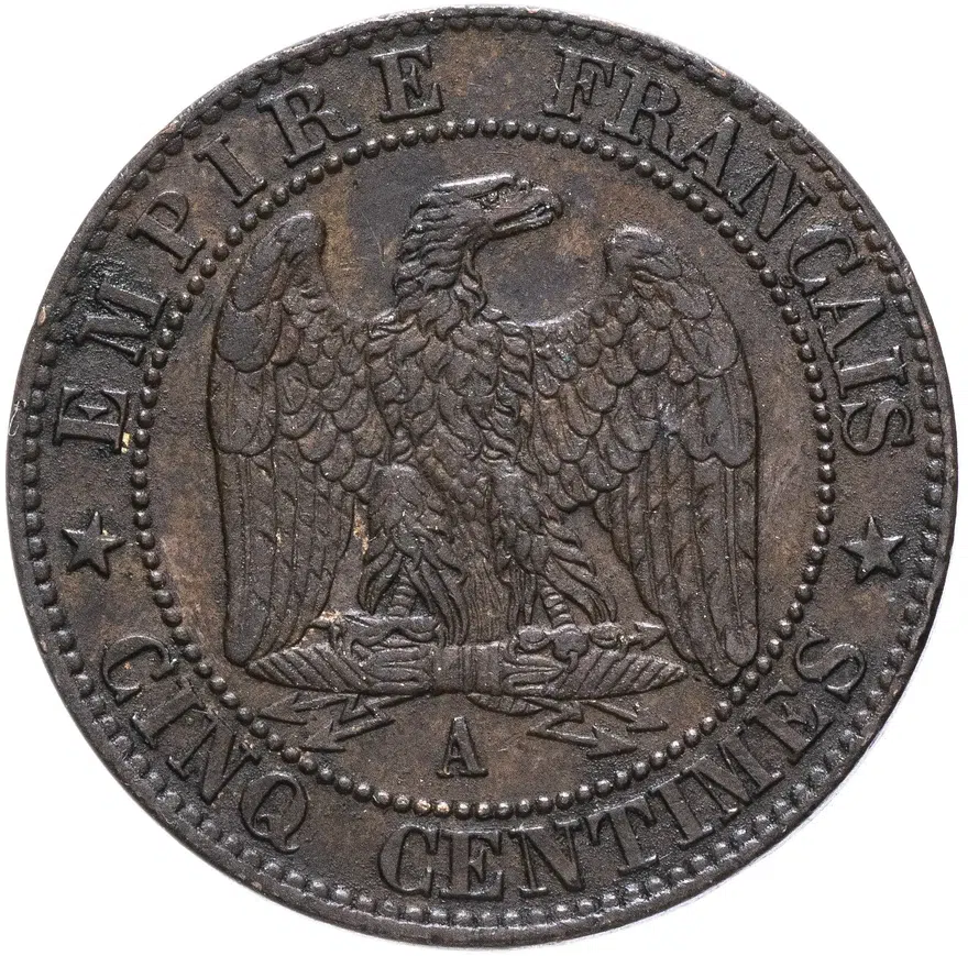 Франция 5 сантимов (centimes) 1854 А, реверс
