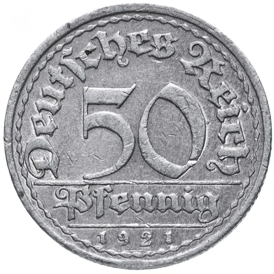 Германия (Веймарская республика) 50 пфеннигов (pfennig) 1921 E