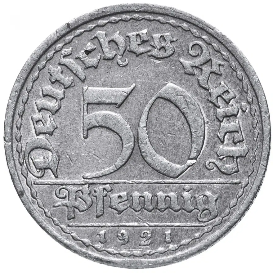 Германия (Веймарская республика) 50 пфеннигов (pfennig) 1921 E, реверс