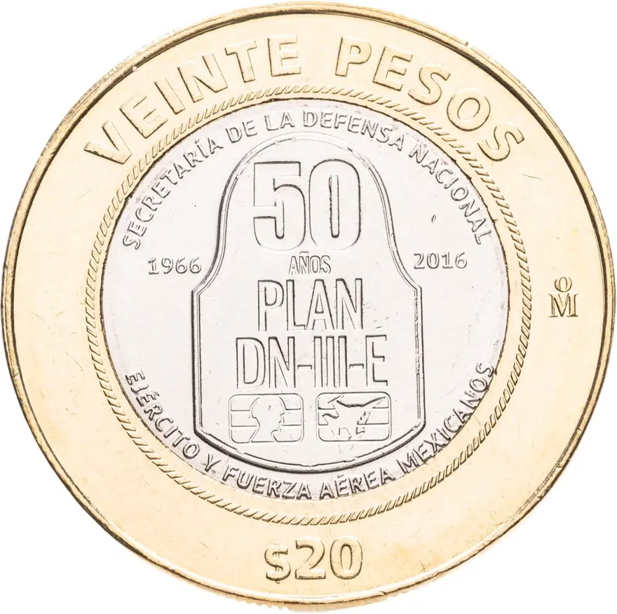 Мексика 20 песо (pesos) 2016 50 лет Плану DN-III-E