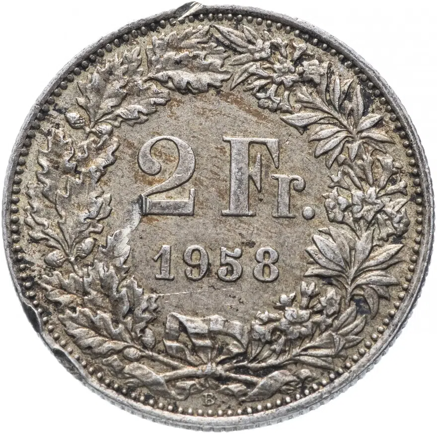 Швейцария 2 франка (francs) 1958