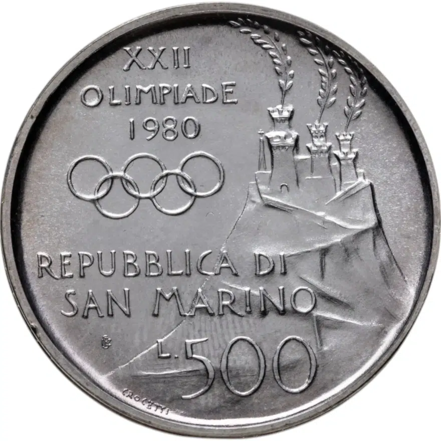 Сан-Марино 500 лир (lire) 1980  XXII летние Олимпийские Игры, Москва 1980, реверс