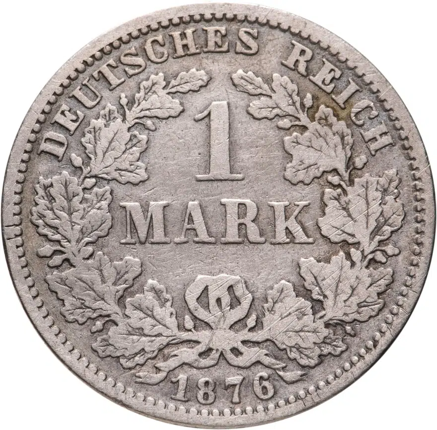 Германия 1 марка (mark) 1876 J знак монетного двора: "J" - Гамбург