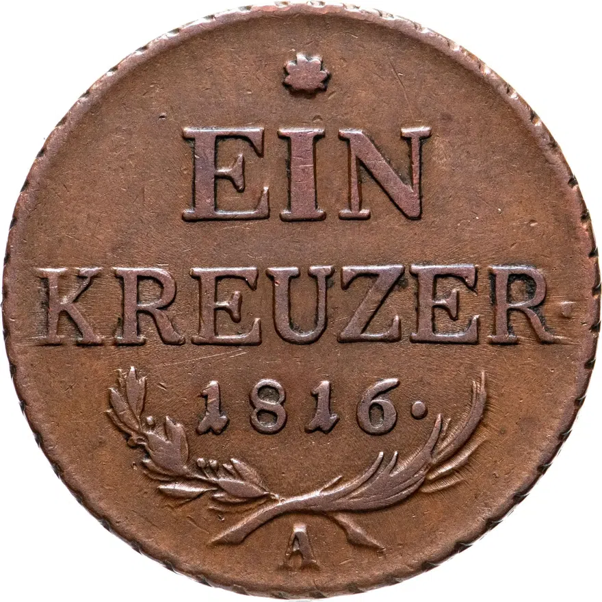 Австрия 1 крейцер (kreuzer) 1816 A  знак монетного двора "A" - Вена
