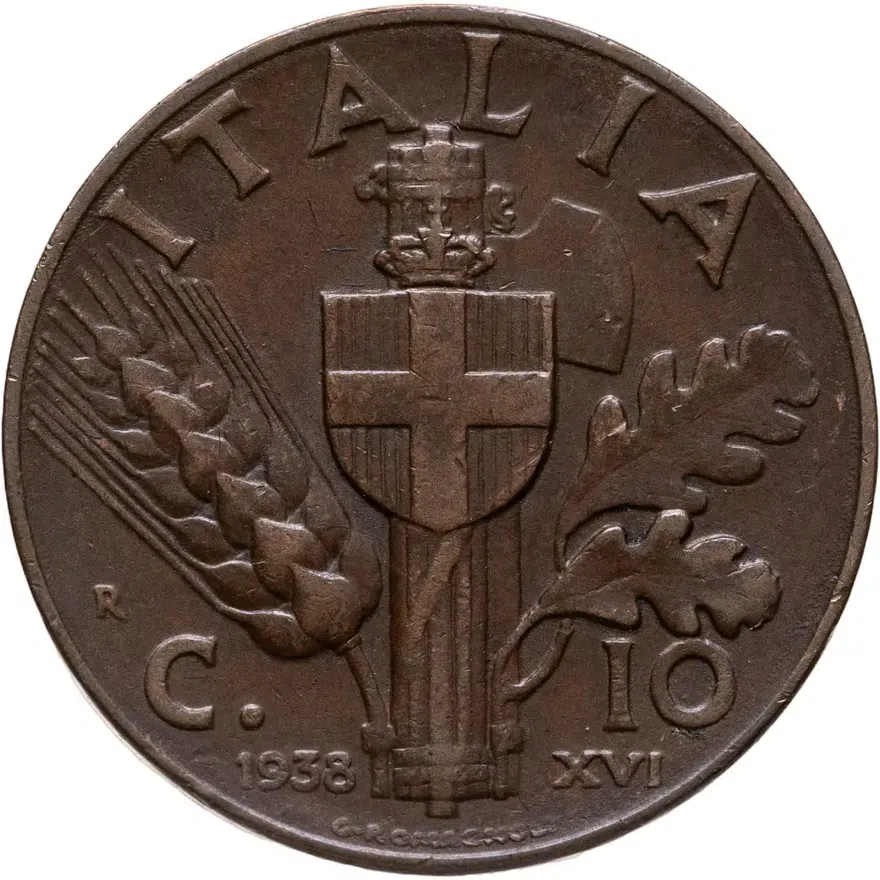 Италия 10 чентезимо (centesimi) 1938, аверс