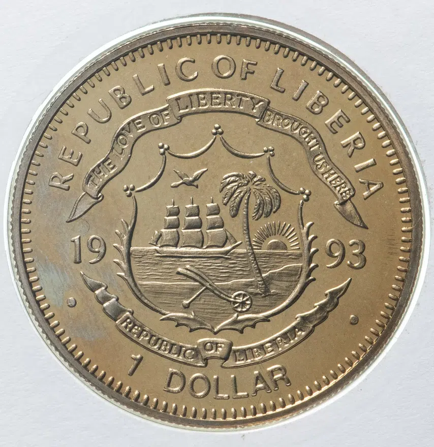 Либерия 1 доллар (dollar) 1993  Вилли Брандт, в конверте с маркой, реверс