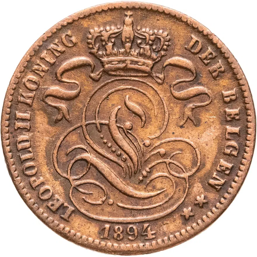 Бельгия 1 сантим (centime) 1894  Надпись на голландском - 'DER BELGEN'