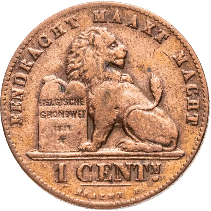 Бельгия 1 сантим (centime) 1894  Надпись на голландском - 'DER BELGEN', реверс