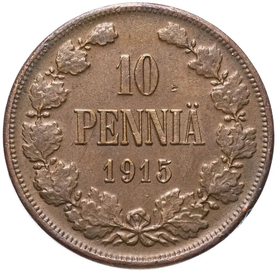 10 пенни 1915 г.  Русская Финляндия, Николай II, аверс