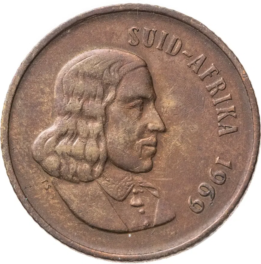 ЮАР 2 цента (cents) 1969  Надпись на языке африкаанс - "SUID-AFRIKA"