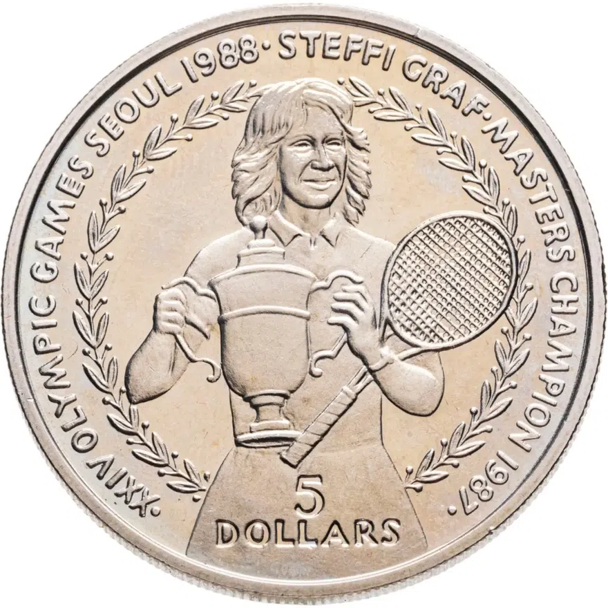 Ниуэ 5 долларов (dollars) 1988 XXIV летние Олимпийские Игры, Сеул 1988 - теннис: Штеффи Граф