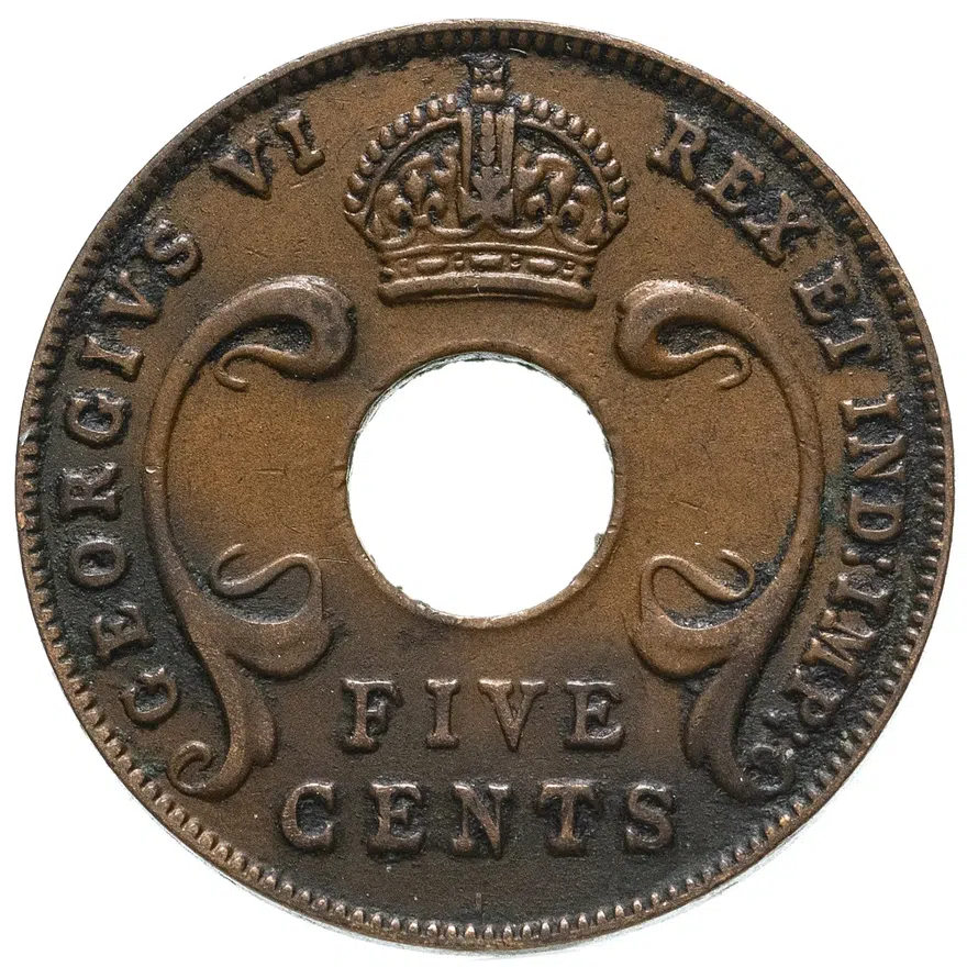 Британская Восточная Африка 5 центов (cents) 1941   знак монетного двора: "I" - Бомбей, реверс