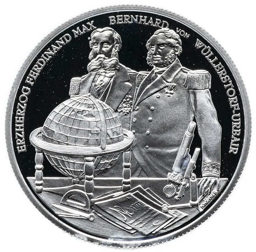 Австрия 20 евро (euro) 2004 "Фрегат «S.M.S. Новара»" в футляре с сертификатом, реверс