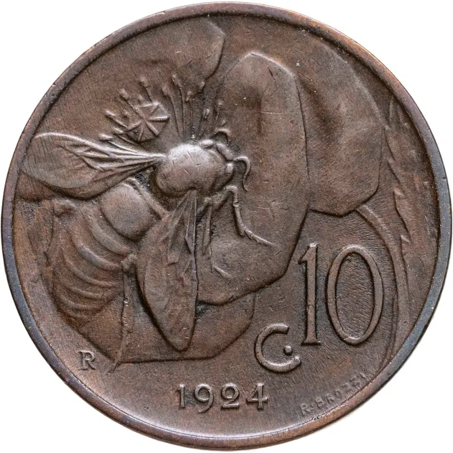 Италия 10 чентезимо (centesimi) 1924, реверс