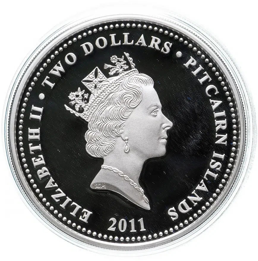 Острова Питкэрн 2 доллара (dollars) 2011  "Алиса в стране чудес", в подарочном футляре, с сертификатом, реверс
