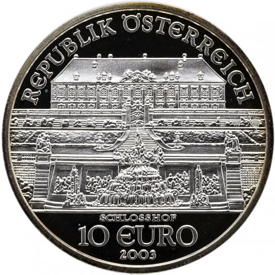 Австрия 10 евро (euro) 2003 "Замок Шлосс Хоф" в футляре с сертификатом