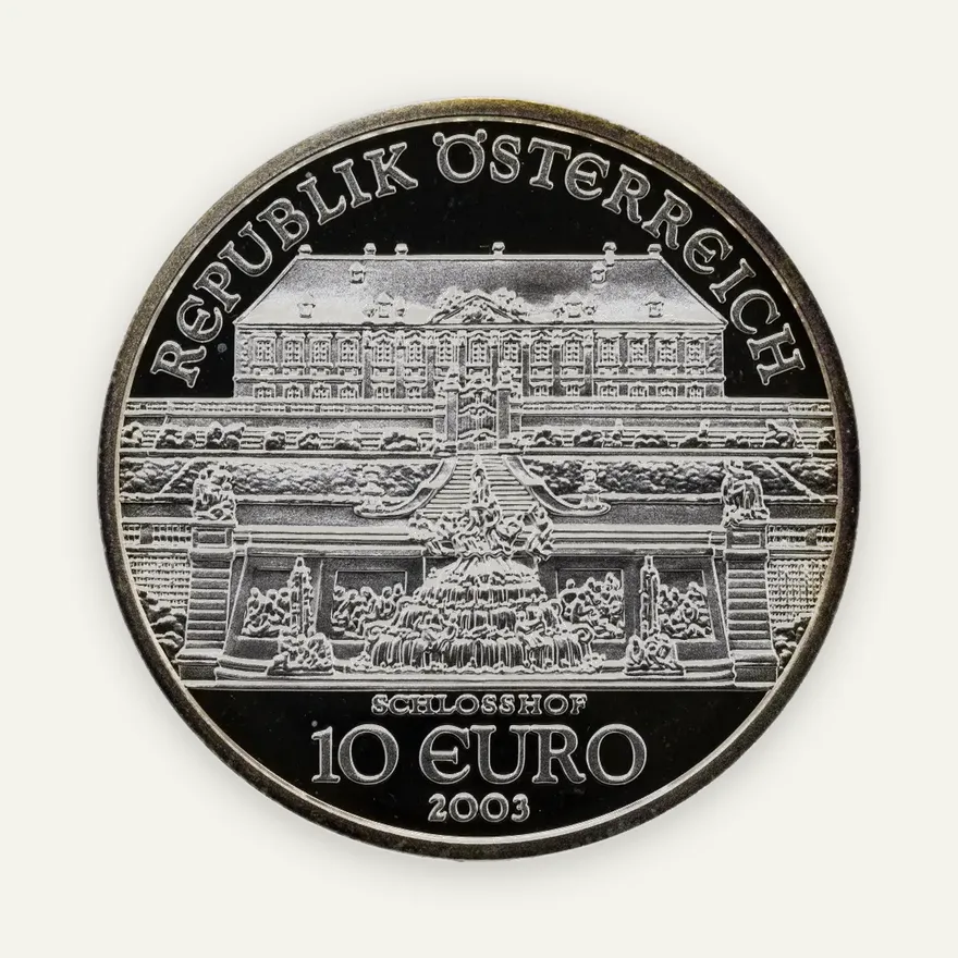 Австрия 10 евро (euro) 2003 "Замок Шлосс Хоф" в футляре с сертификатом, реверс