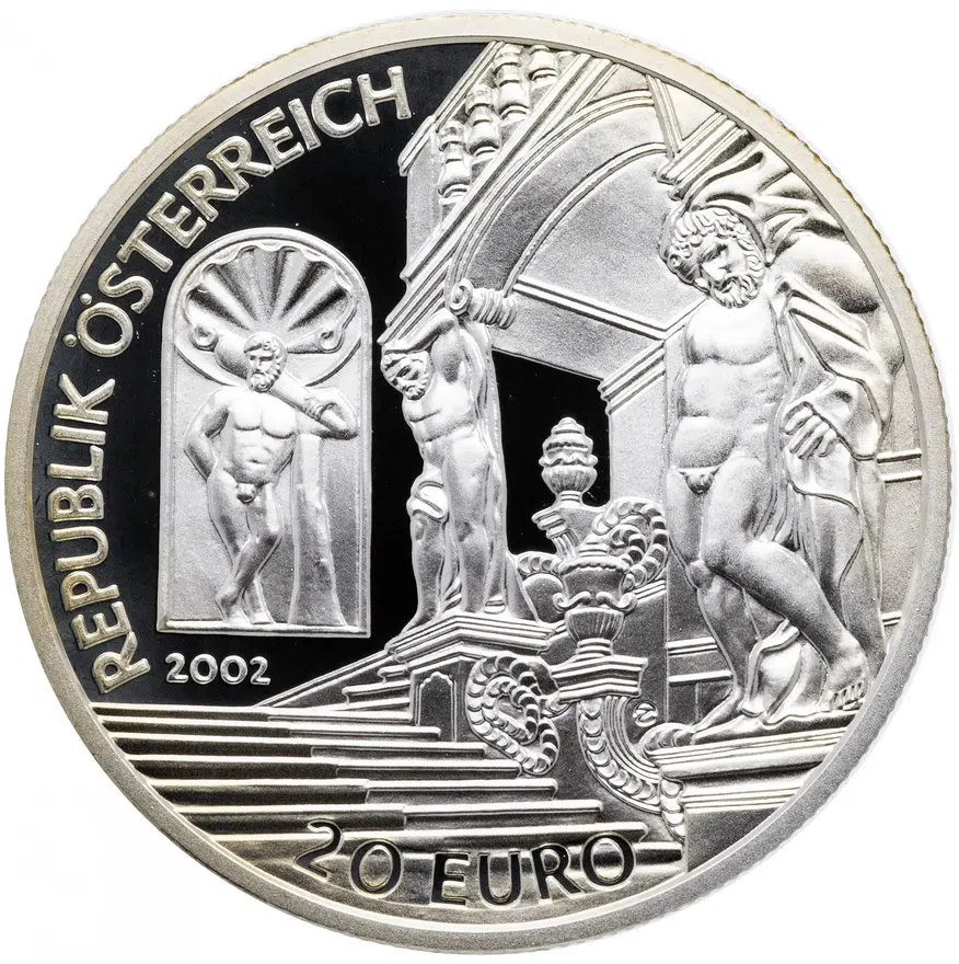 Австрия 20 евро (euro) 2002 "Период барокко - принц Евгений Савойский" в футляре с сертификатом, реверс