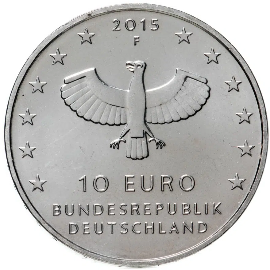 Германия 10 евро (euro) 2015 F 1000-летие Лейпцига медно-никелевый сплав, реверс