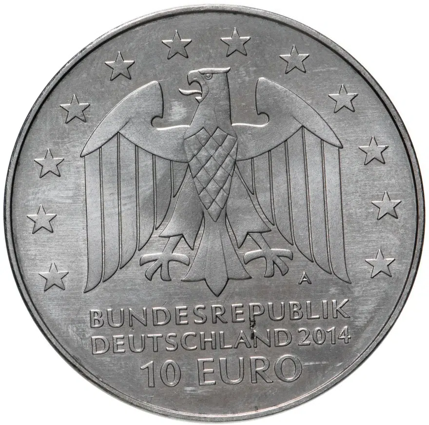 Германия 10 евро (euro) 2014 А 250 лет со дня рождения Иоганна Готфрида Шадова медно-никелевый сплав, реверс
