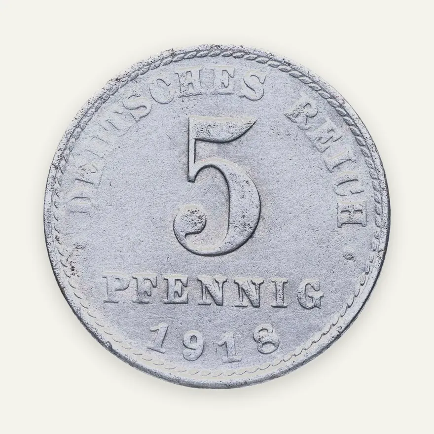 Германия 5 пфеннигов (pfennig) 1918 A  знак монетного двора: "A" - Берлин, аверс