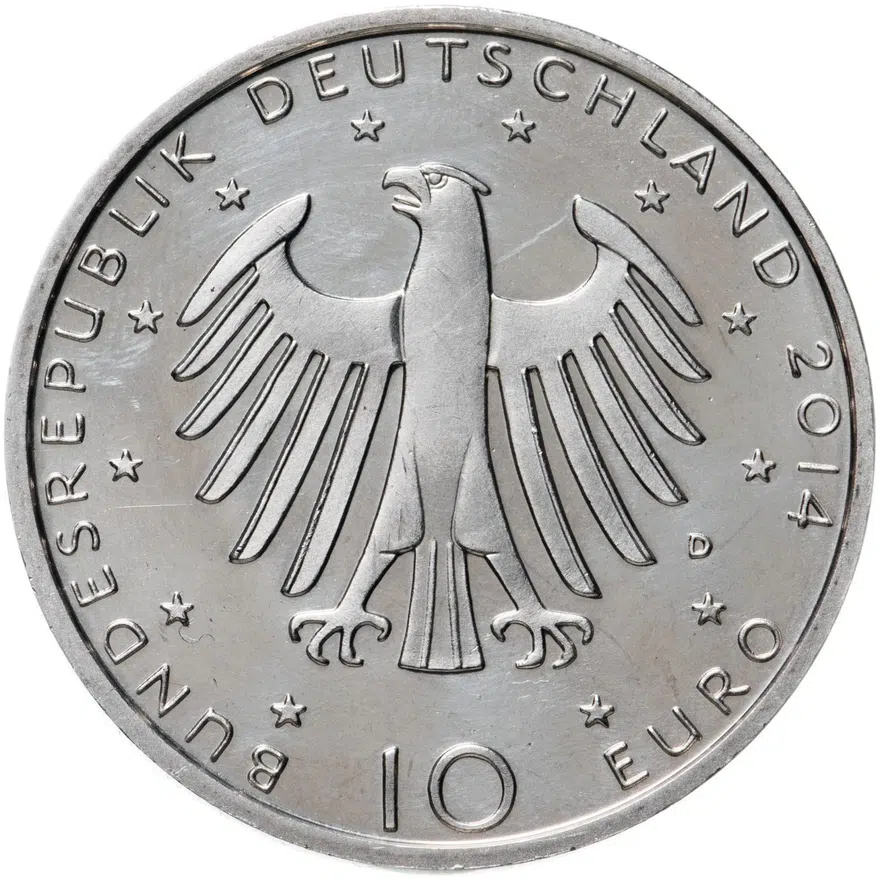 Германия 10 евро (euro) 2014 D 150 лет со дня рождения Рихарда Георга Штрауса медно-никелевый сплав, реверс