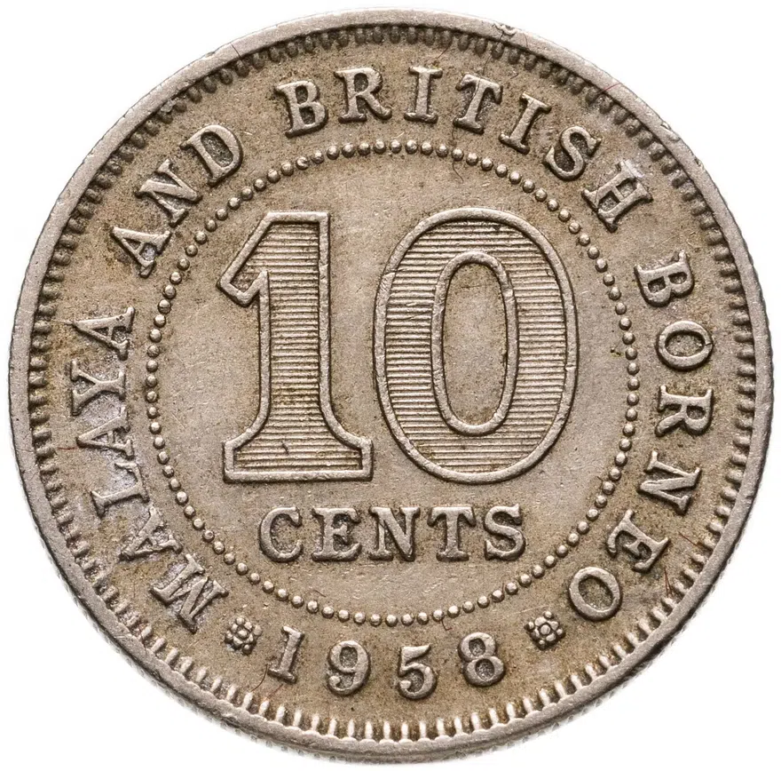 Малайя и Британское Борнео 10 центов (cents) 1958