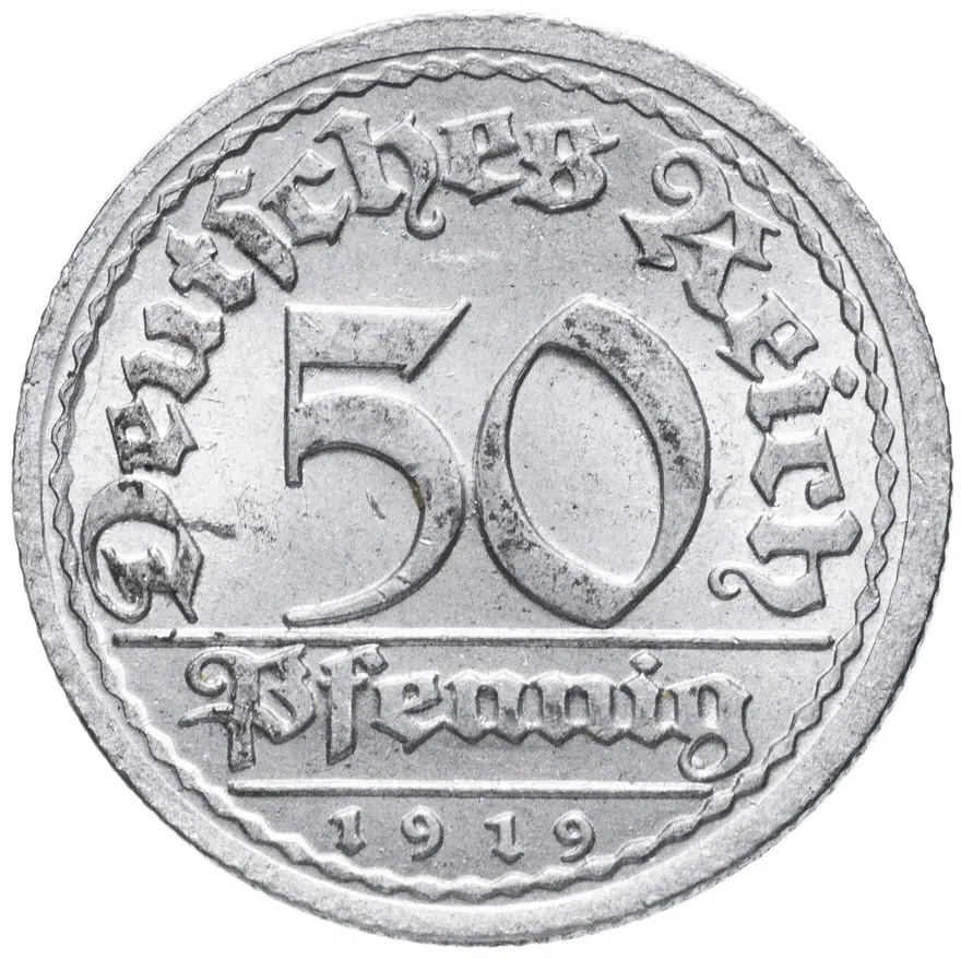 Германия (Веймарская республика) 50 пфеннигов (pfennig) 1919 J, реверс