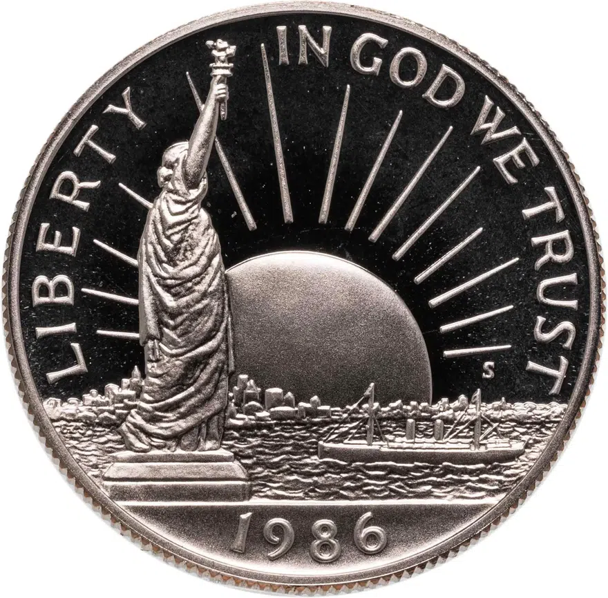 США 50 центов (1/2 доллара, half dollar) 1986 S Statue of Liberty (100 лет Статуе Свободы) знак монетного двора "S" - Сан-Франциско