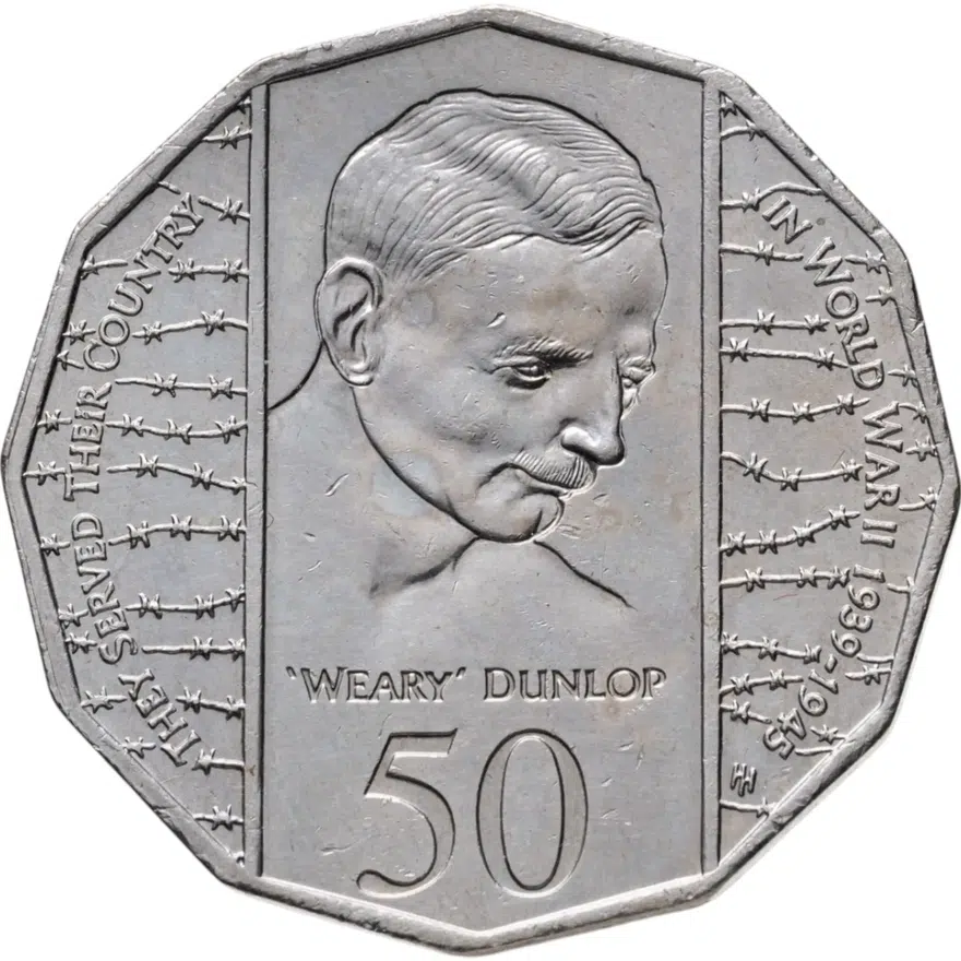 Австралия 50 центов (cents) 1995  50 лет со дня окончания Второй Мировой войны, аверс