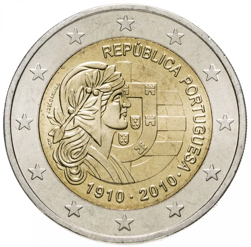 Португалия 2 евро 2010 "100 лет Португальской Республике"
