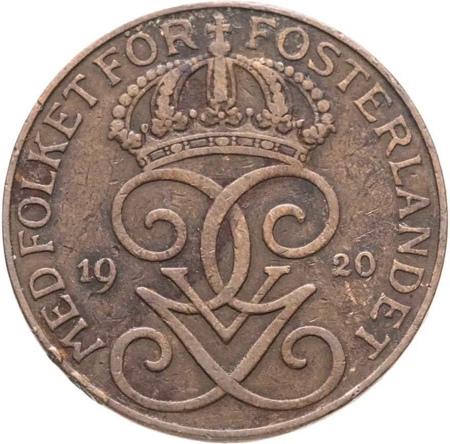 Швеция 5 эре (ore) 1920, реверс