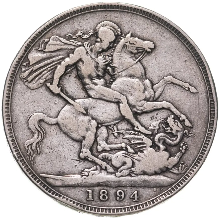 Великобритания 1 крона (crown) 1894   Дата на гурте LVIII, реверс