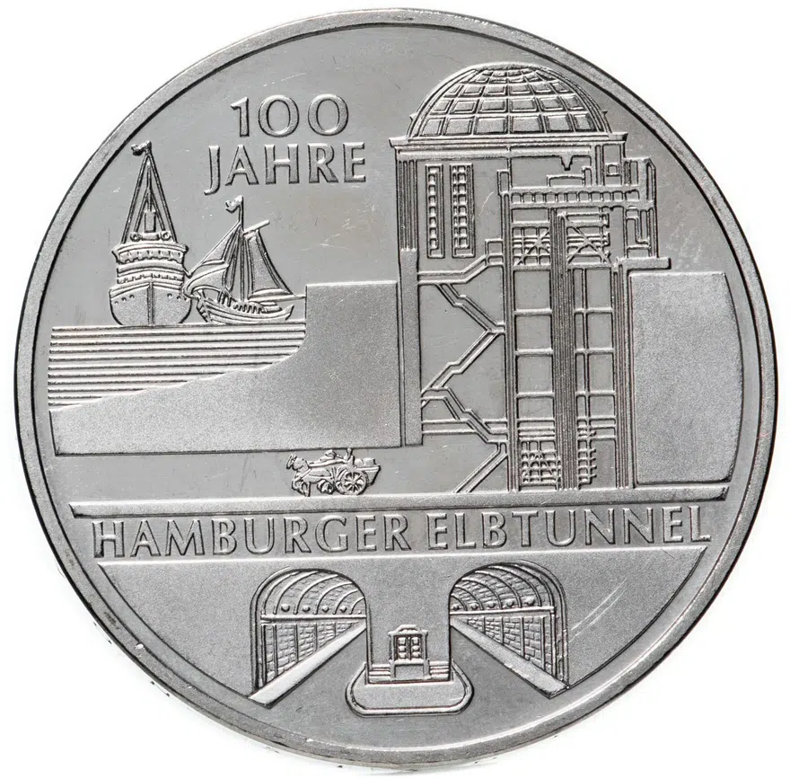 Германия 10 евро (euro) 2011 J 100 лет туннелю под Эльбой в Гамбурге медно-никелевый сплав