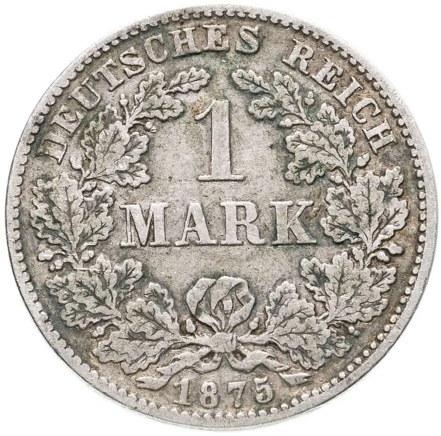 Германия 1 марка (mark) 1875 D  знак монетного двора: "D" - Мюнхен