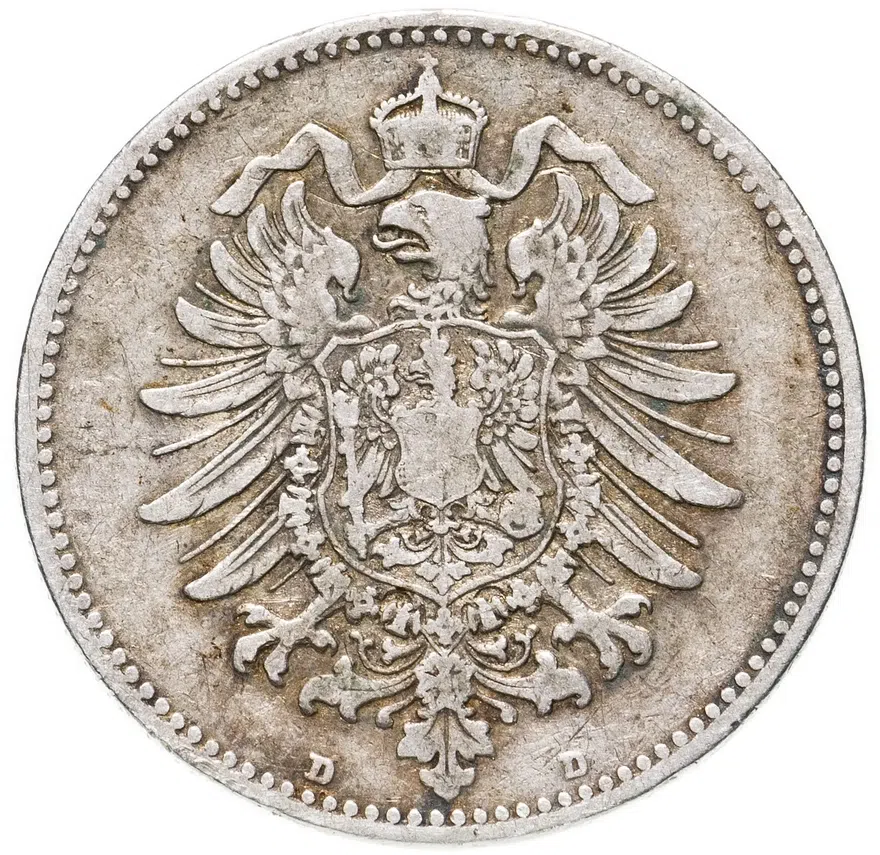 Германия 1 марка (mark) 1875 D  знак монетного двора: "D" - Мюнхен, реверс