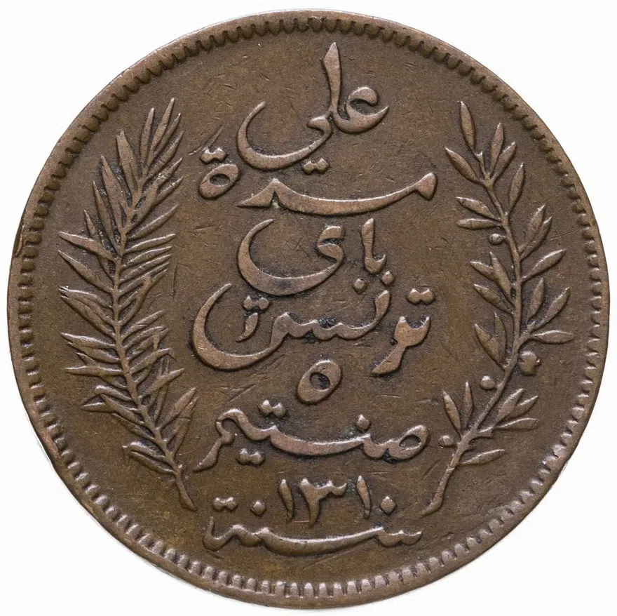 Тунис 5 сантимов (centimes) 1893, реверс