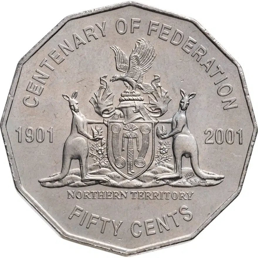 Австралия 50 центов (cents) 2001 "Столетие Федерации - Северная территория", аверс