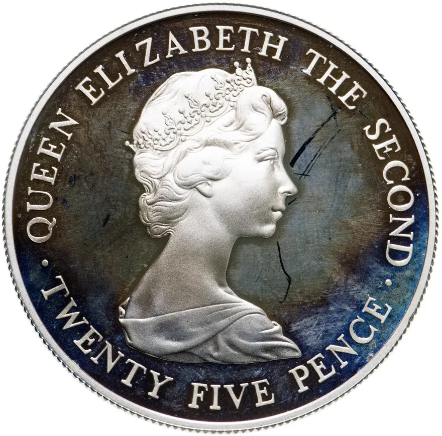 Остров Гернси 25 пенсов (pence) 1978 "Королевский визит", реверс